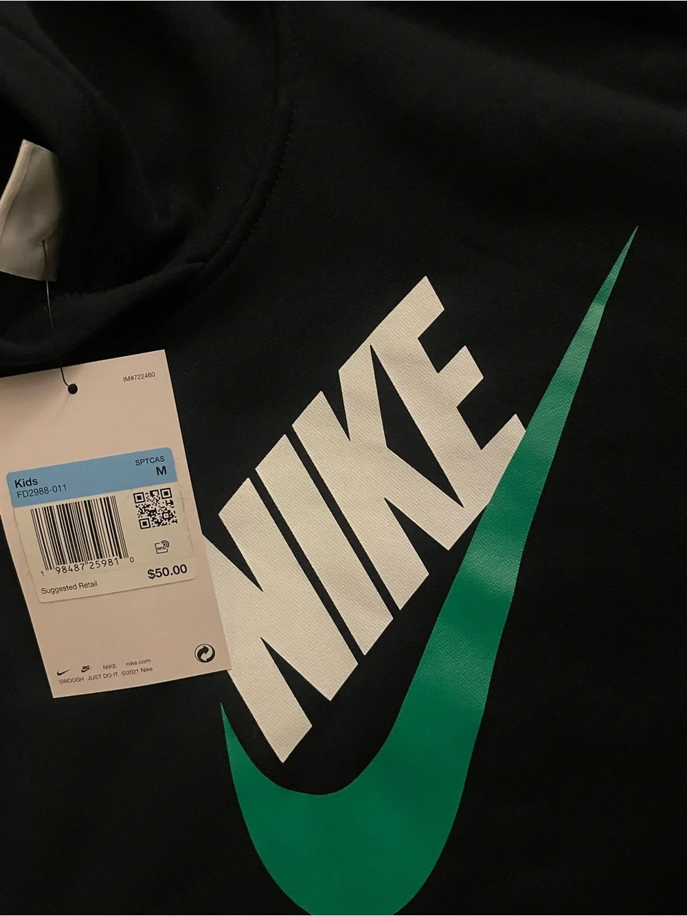 Nike Kids Black Hoodie with Green Swoosh